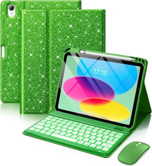 Hamile iPad A16 Glitter Keyboard Case with Mouse, Green